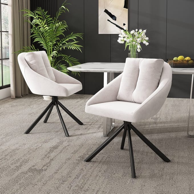 Sweiko Eetkamerstoel - Set van 2 - Velvet - 360° draaibare stoel - Ergonomisch - Beige