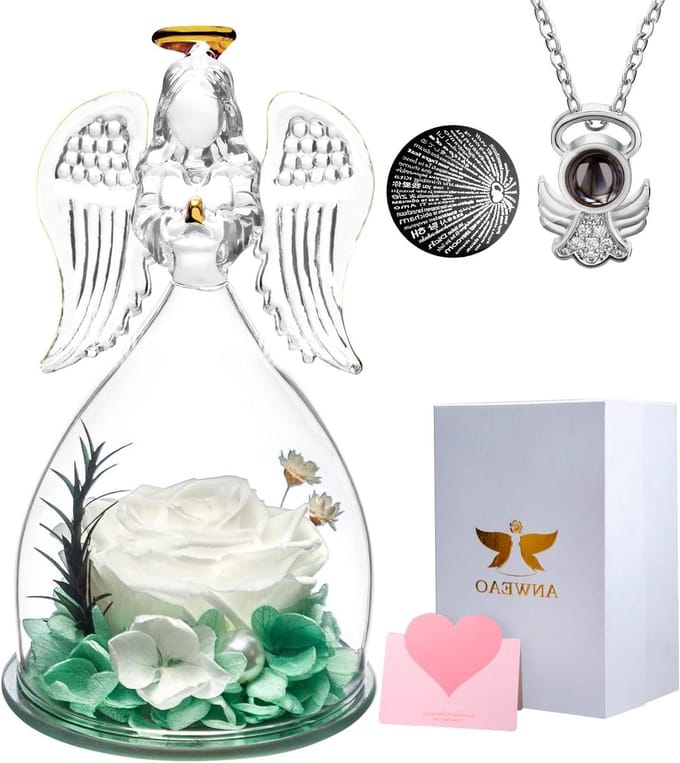 Glazen Engel Roos - Bewarende bloem - Cadeau geven - Eeuwige liefde symbool - 48 x 28 inch - Wit
