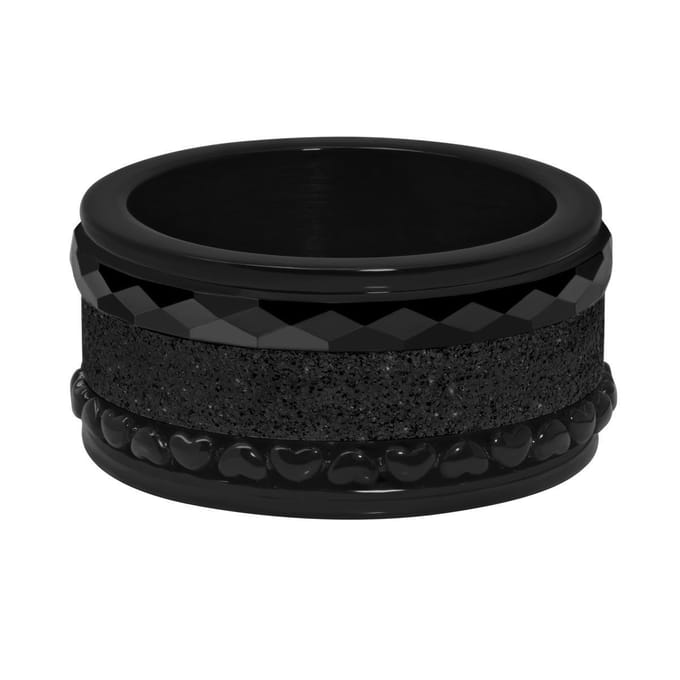 Quiges Dames Stapelring Set RVS Hartjes Zwart - Maat 17 - Hoogte 8mm - SRS011B17