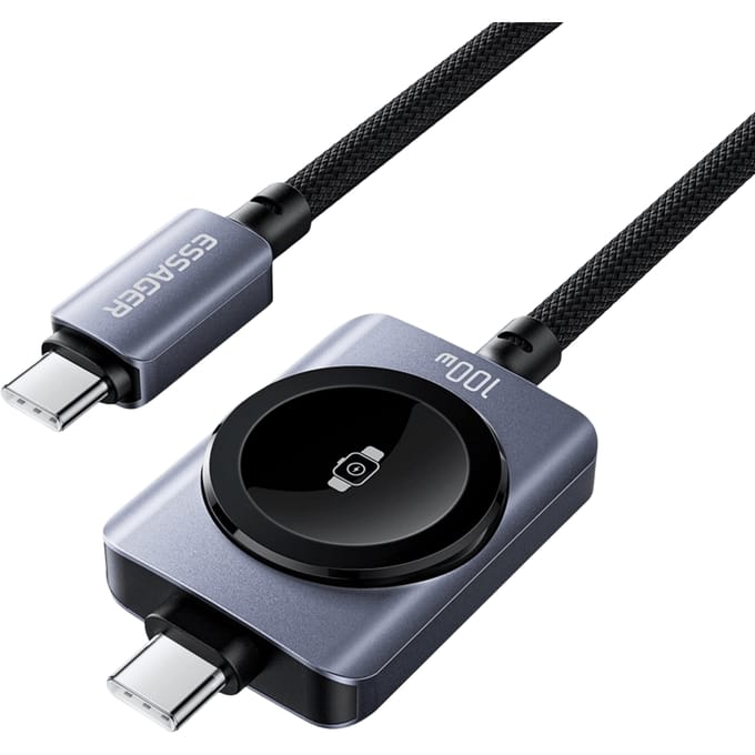 Essager 2-in-1 USB-C naar USB-C Kabel 100W Apple Watch Oplader Zwart