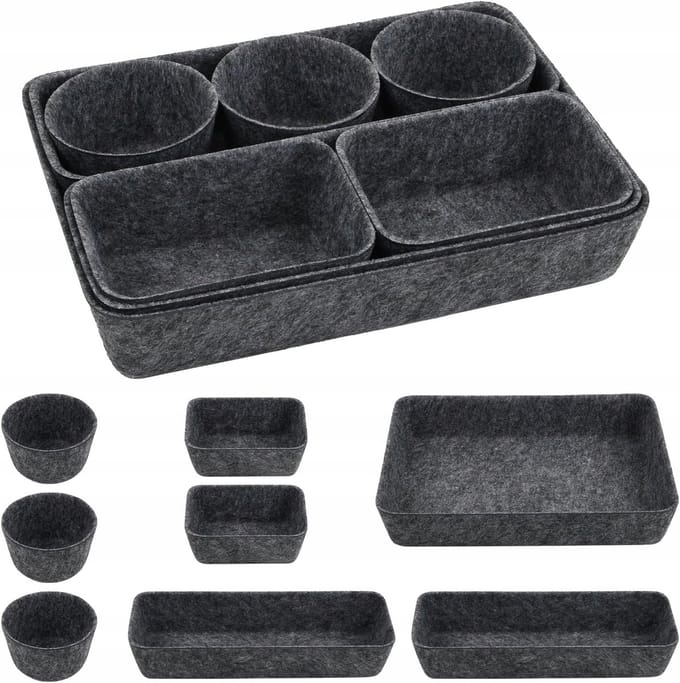 Set van 8 Grijze Vilt Bureau-Organizers voor Kantoor & School