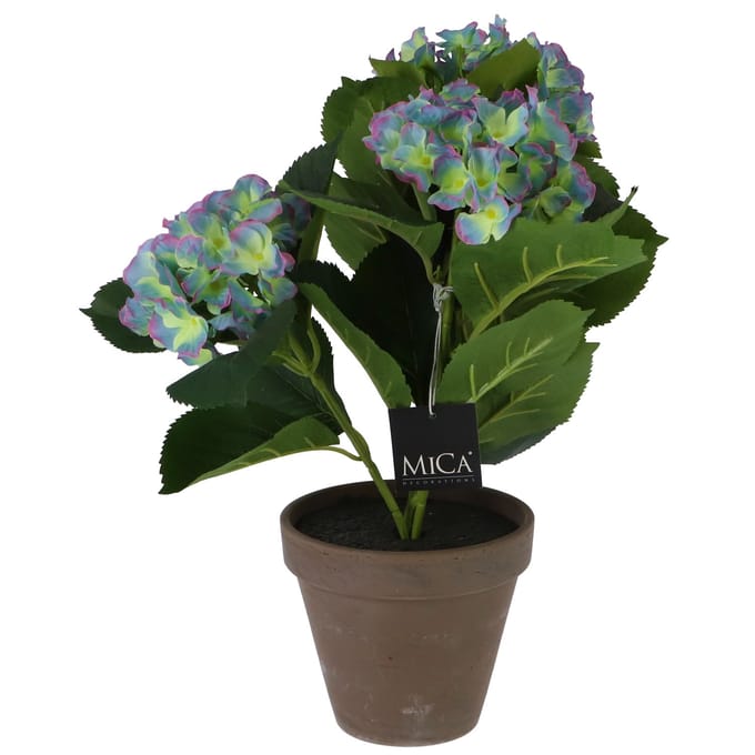 Mica Decorations - Hortensia Kunstplant in Bloempot Stan - H40 x Ø35 cm - Paars