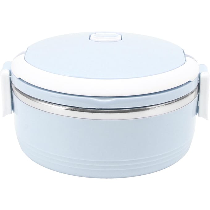 Boîte à déjeuner thermique en acier inoxydable à une couche, portable, isolée, de type bento, avec boucle de sécurité pour L bleu