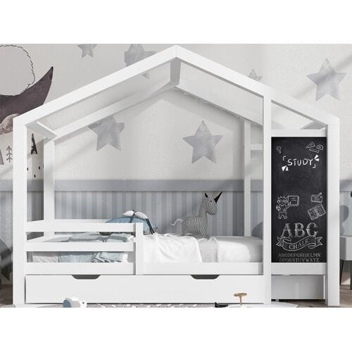 ModernLuxe Cabinebed 90x200cm - massief hout - met schoolbord en 2 lades - Wit