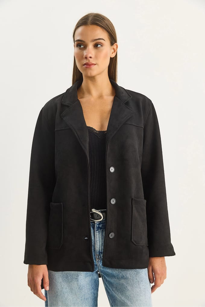 Synthetische Suede Knop-up Jas