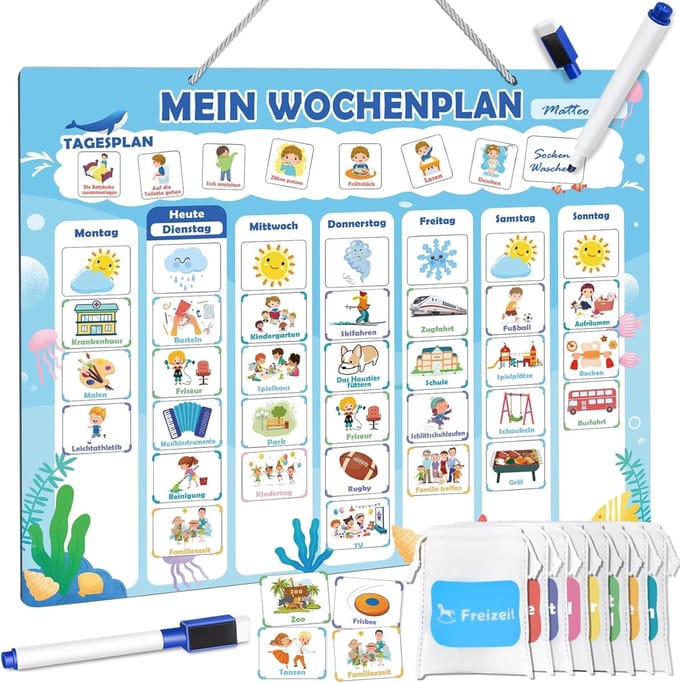 Famanu - Weekplanner kinderen magnetisch – Maat: met magneten en draagtas – routine planner