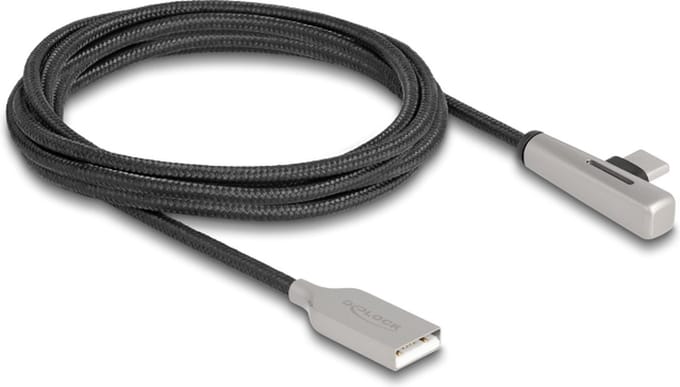 Delock USB 2.0 Cable Type-A male to USB Type-C™ male angled with LED and Fast Charging 60 W 2 m