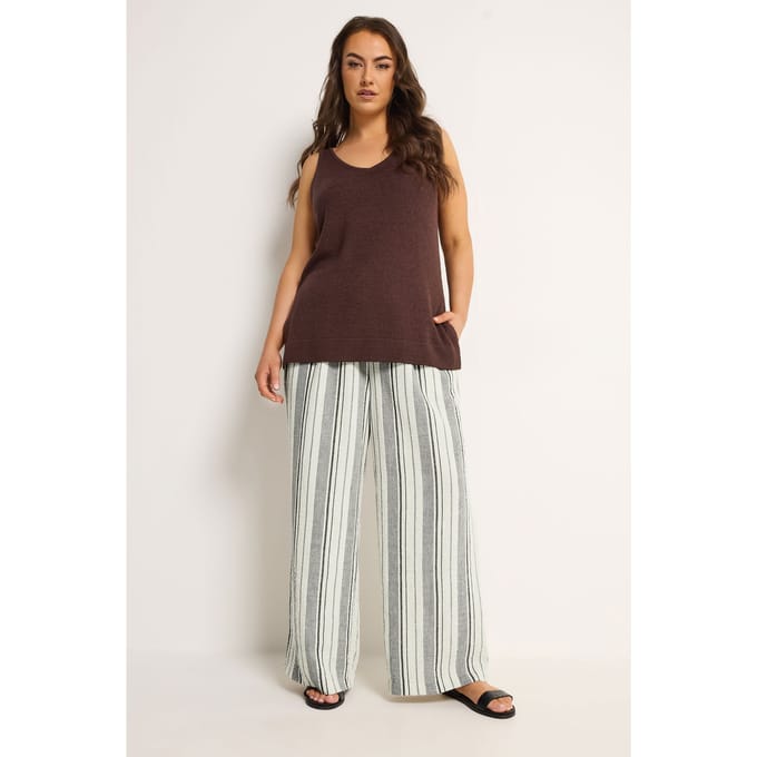 Yours Natuurlijk Bruine Gestreepte Broek Met Wijde Pijpen Size 48