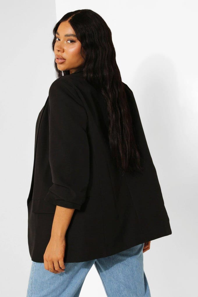 boohoo Dames Plus Stretch Geweven Geruched Mouwblazer | Zwart | Maat: 48