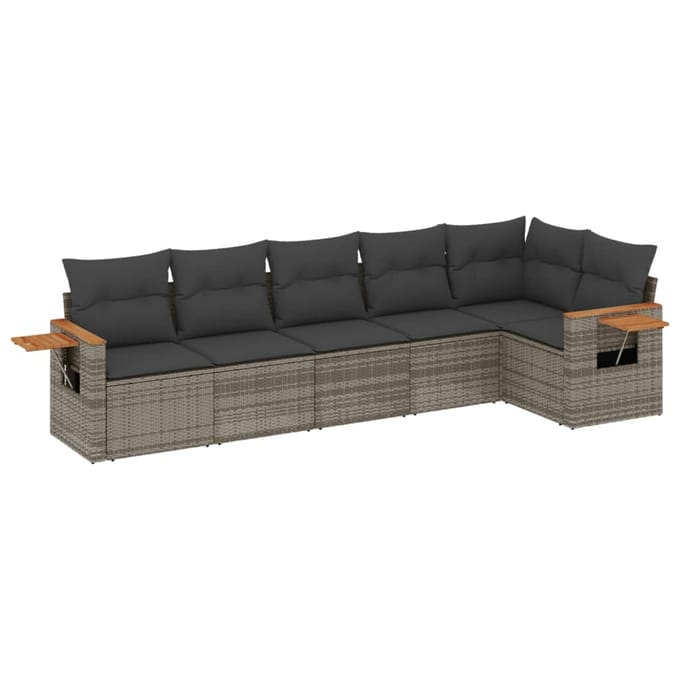 vidaXL - 6-delige - Loungeset - met - kussens - poly - rattan - grijs