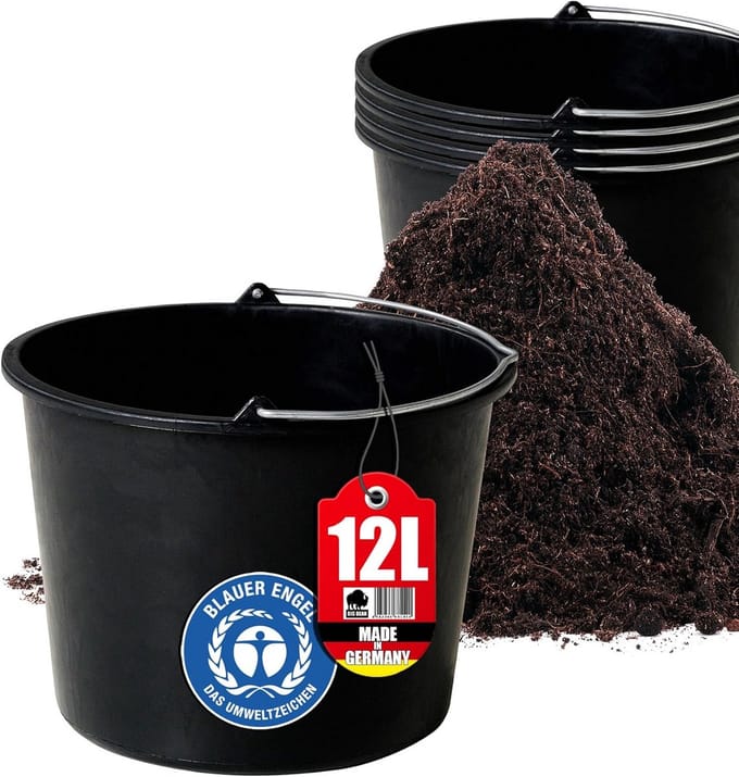 Set van 5 Stevige Bouwemmers met Hendel en Maatverdeling - 12 Liter Capaciteit