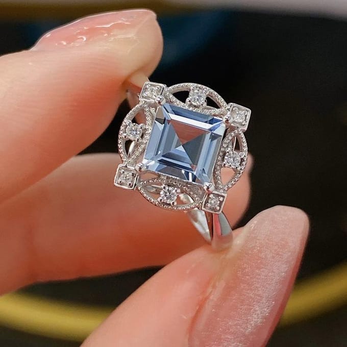 Ring Temperament Aquamarijn Sieraden Niche Ontwerp Literaire Retro Meisjes Index Ring No. 10 black