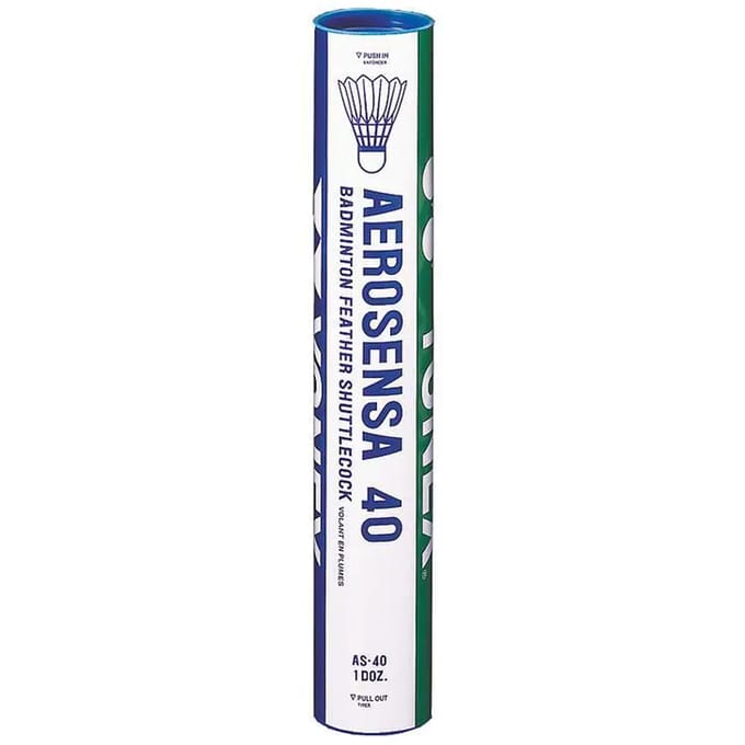 Buis met 12 badminton shuttles Yonex Aerosensa 40