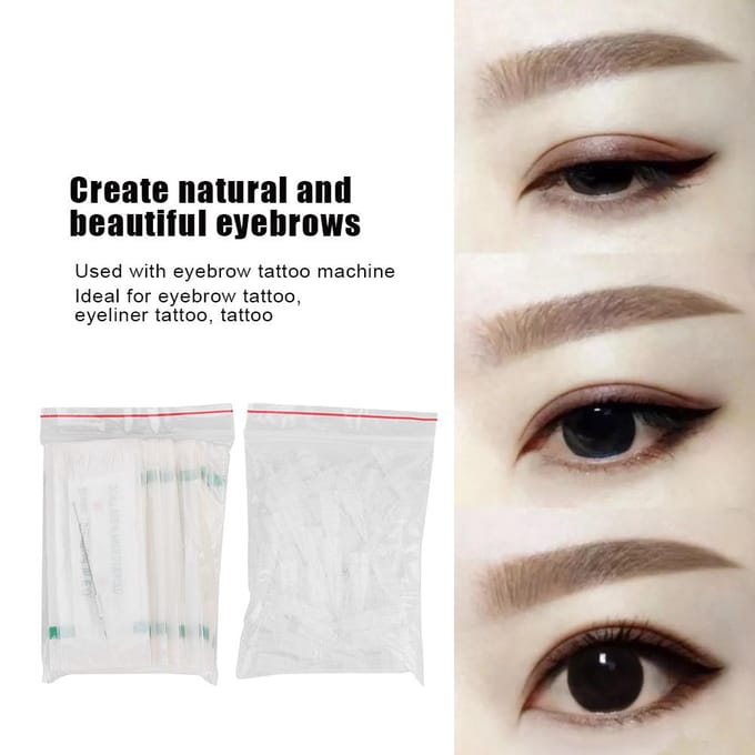 50 stuks Wegwerp Fog Wenkbrauw Permanente Eyeliner Lip Tattoo Microblading Naald Naaldkap 3RL gray