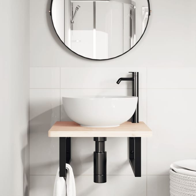 vidaXL - Badkamer - wandschap - staal - en - massief - beukenhout
