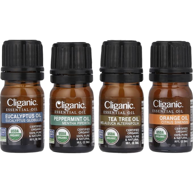Cliganic, Huiles essentielles 100% pures et naturelles, Ensemble d'aromathérapie, Ensemble de 4 pièces