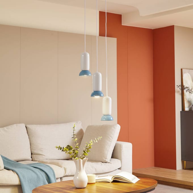 Lindby - hanglamp - 3lichts - Keramiek - H: 21.5 cm - GU10 - wit, blauw