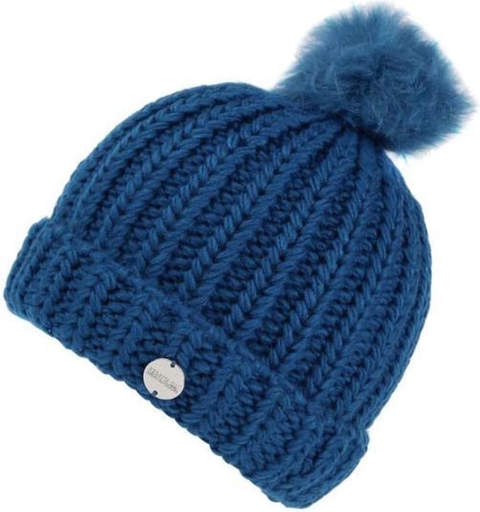 Lovella II grof gebreide muts met pompom van Regatta voor Dames, Mix & Match pompons, muts, Saffierblauw