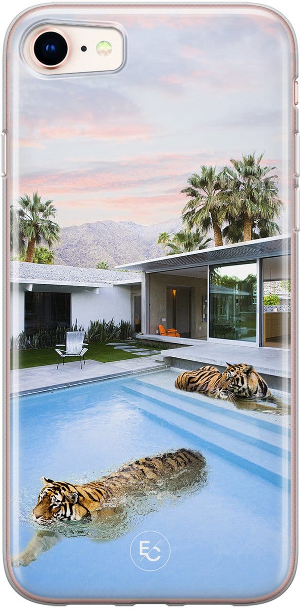 Hoesje geschikt voor iPhone 8 - Tijger zwembad - Soft Case - TPU - Print - Multi - ELLECHIQ