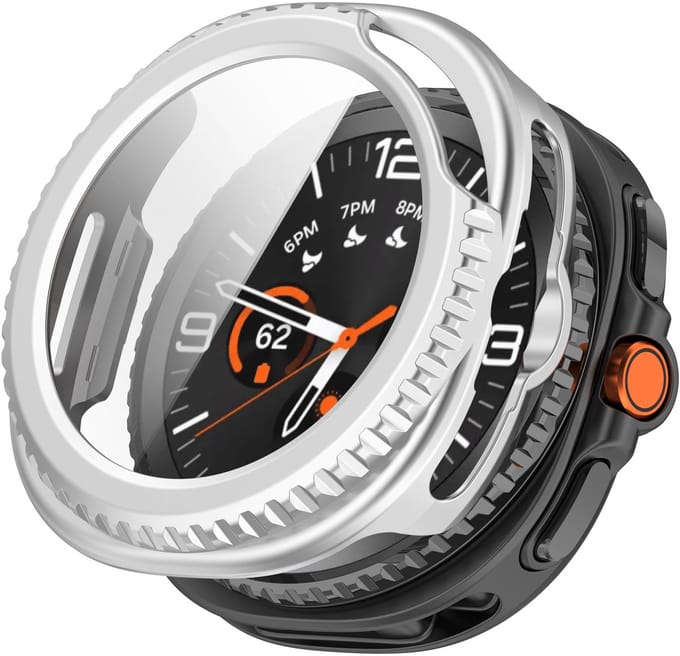 Strap-it Hard case hoesje met screen protector glas - geschikt voor Samsung Galaxy Watch 8 Classic 46mm (zilver)