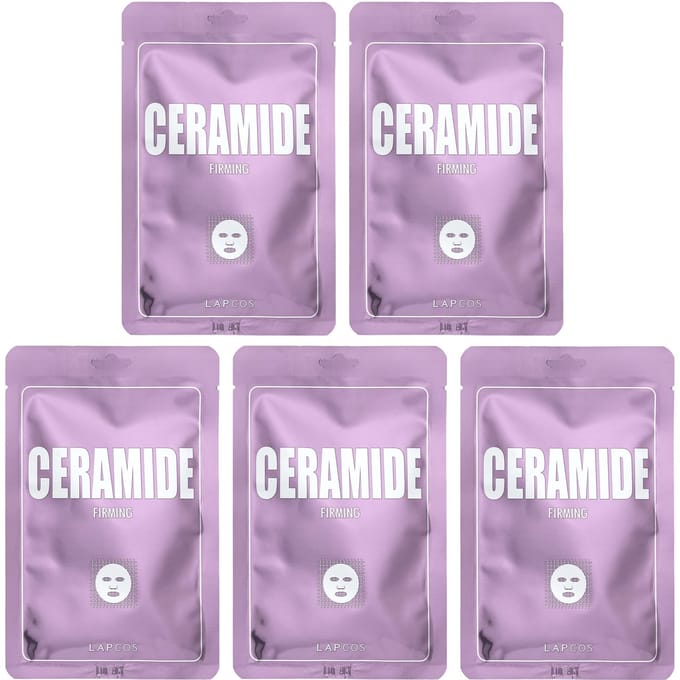 Lapcos, Ceramide Firming Beauty Sheet Mask Set, 5 sheets, 25 ml (0.84 fl oz) each gray