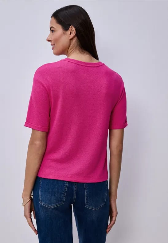 Shirt met ronde hals in gebreide look