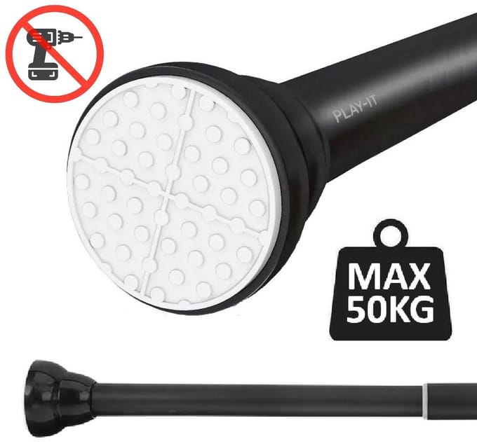 PLAY IT Gordijnroede Uitschuifbaar - 87-155cm - Max 50KG - Douchegordijnstang Zwart