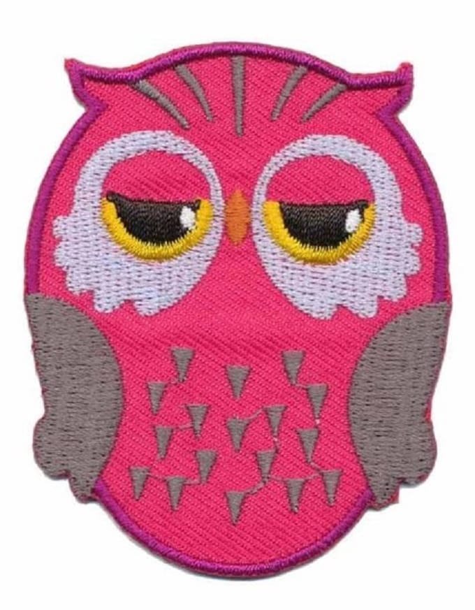 Strijkembleem - Patch - Uil fuchsia - 5,5 x 7 cm