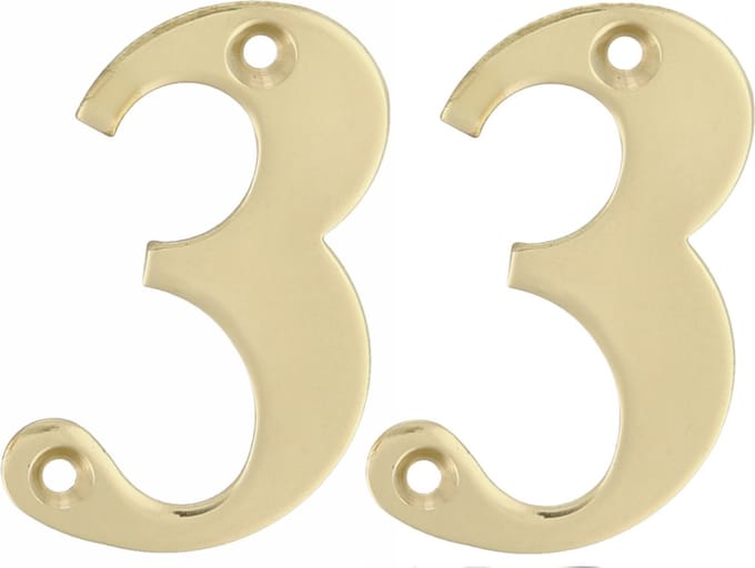 AMIG Huisnummer 33 - massief messing - 5cm - incl. bijpassende schroeven - gepolijst - goudkleur