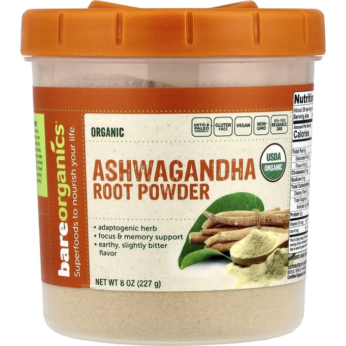 BareOrganics, Biologisch Ashwagandha Wortelpoeder, 8 oz (227 gr)