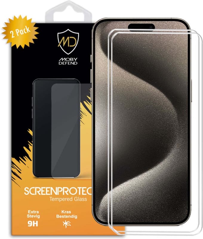 2-Pack MobyDefend Screenprotectors - Geschikt voor iPhone 15 Pro Max - Case-Friendly Screensavers - Gehard Glas