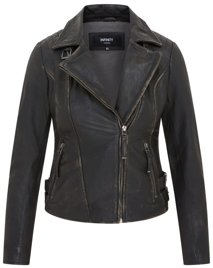 Zwart leren Brando bikerjack voor dames - Finnsnes