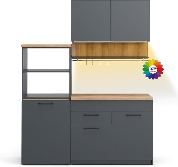 Vicco Egbert Enkele keuken – 160 cm met uitschuifbare tafel met LED-strip Antraciet