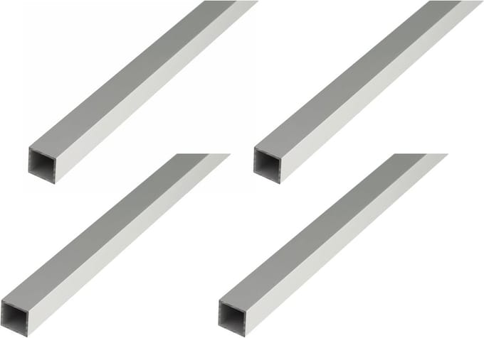 Set van 4 vierkante aluminium buizen 2000x25x25 mm Zilver Geanodiseerd