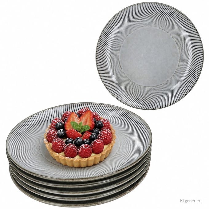 6-delige set SID Light taartschalen met ribbel-relief van steengoed – 24320844