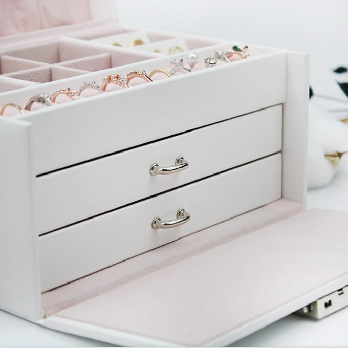 Sieradenorganizer 3-laags grote capaciteit sieradendoos oorbellen ketting ringen houder met make-up grijs