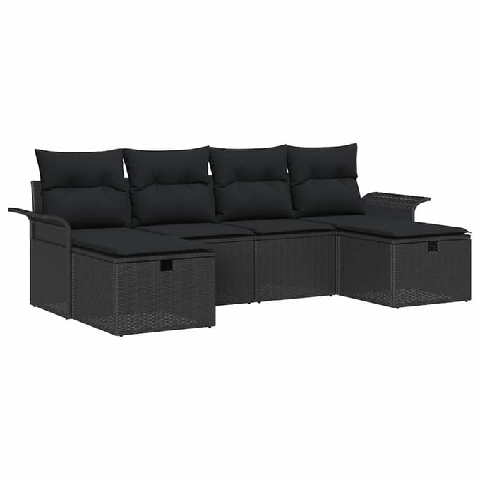 vidaXL - Tuinbank - Set - 6 - st - Zwart - poly - rattan
