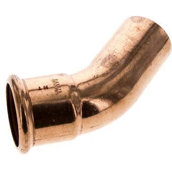 45 graden L-Perskoppeling - 42mm Persmof & 42mm Buiseinde - Koperlegering