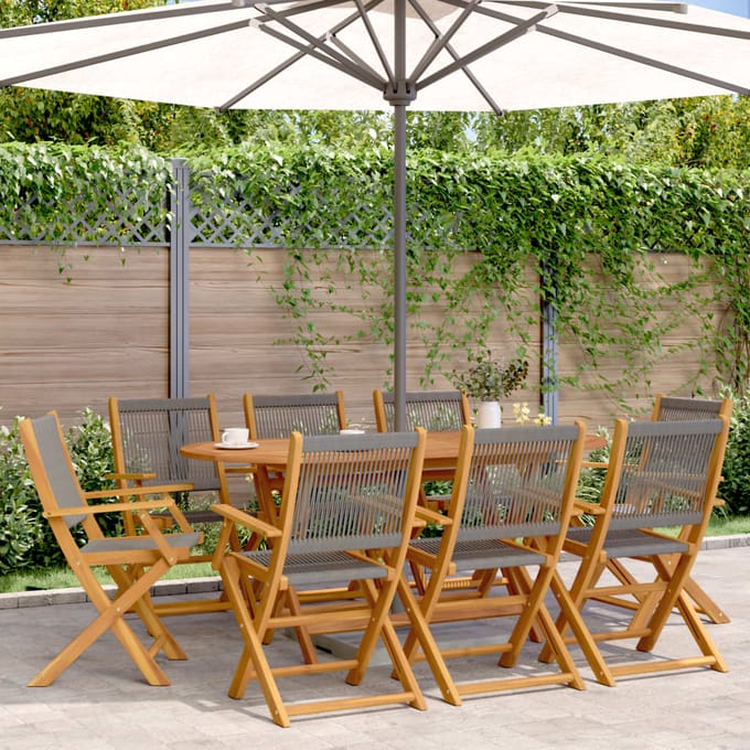 vidaXL - Opklapbare - stoelen, - 8 - stuks, - grijs, - massief - acaciahout