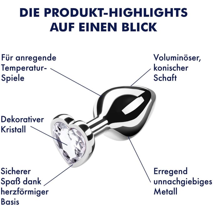 Metalen anaalplug met kristal, 8 cm