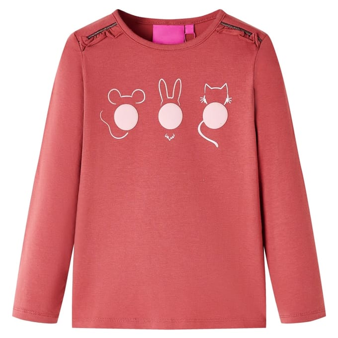 vidaXL - Kindershirt - met - lange - mouwen - 116 - rozebruin