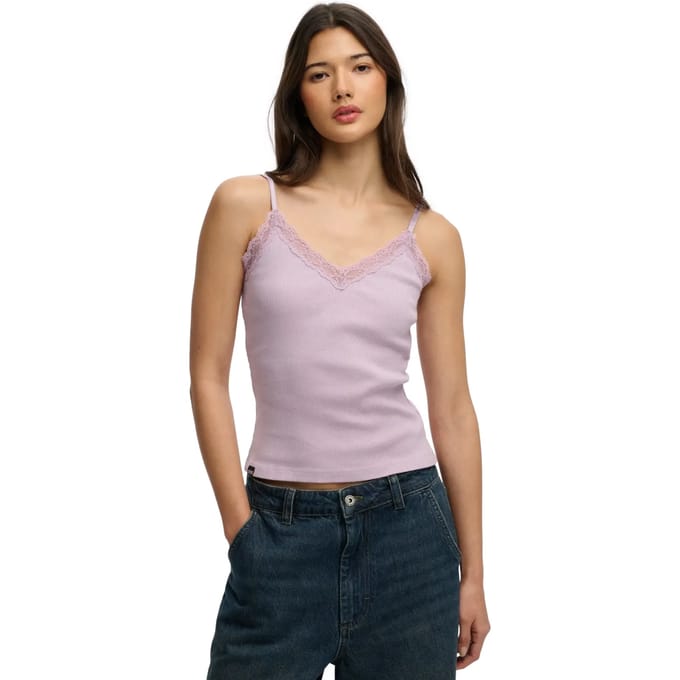 Superdry Essential Cami Top met Kant Purple Grootte: 38