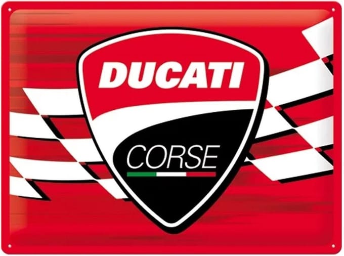 Metaal Bord 30 x 40cm Ducati Corse - Logo Racing Flag
