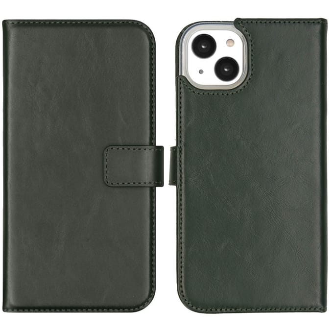 Selencia Hoesje - Geschikt voor Apple iPhone 14 Plus - Echt Lederen Bookcase - Groen