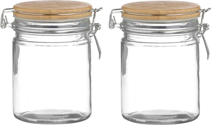 Urban Living Voorraadpot/bewaarpot - 2x - 700 ml - glas - met beugelsluiting - bamboe deksel
