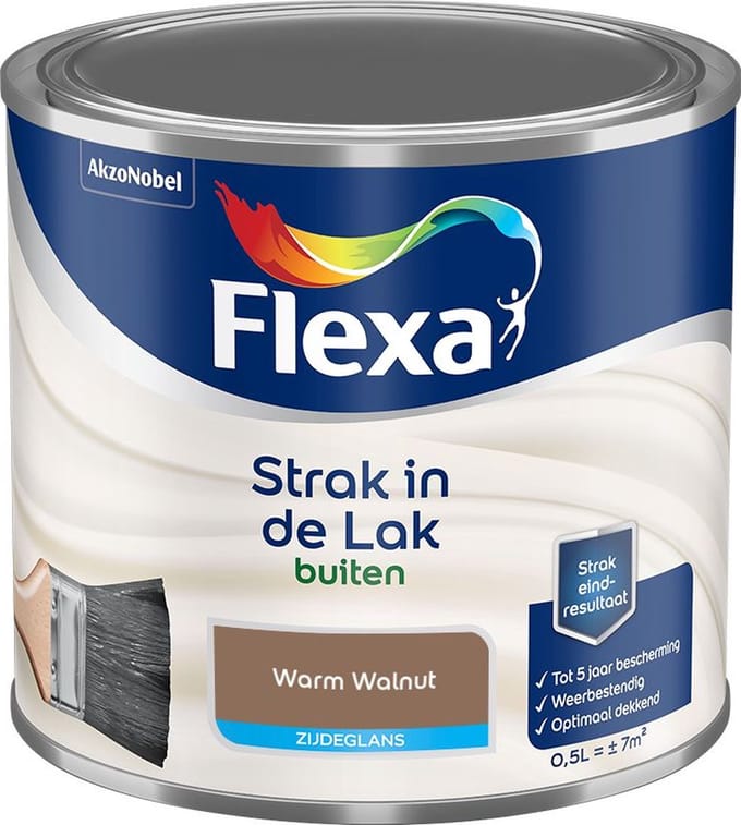 Flexa - Strak In De Lak Buitenlak Zijdeglans - Warm Walnut - Mengverf - 500 Ml