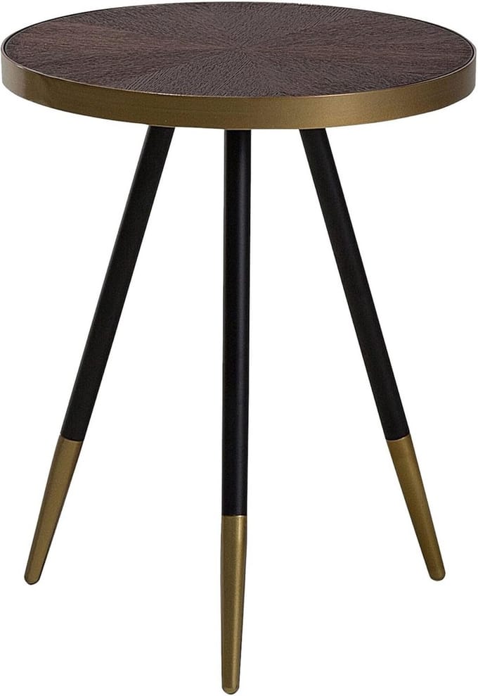 Ronde bijzettafel donkerbruin gelijmd hout en metaal