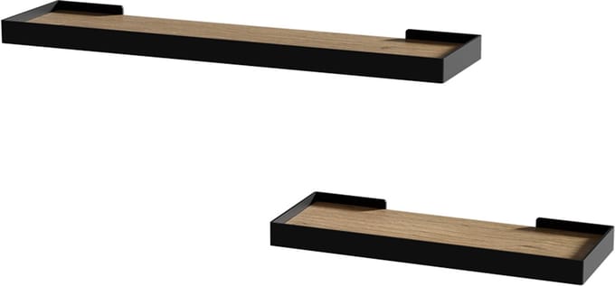 Vicco Erni Muurplank – 60 x 3 cm Set van 2 Zwart/eiken