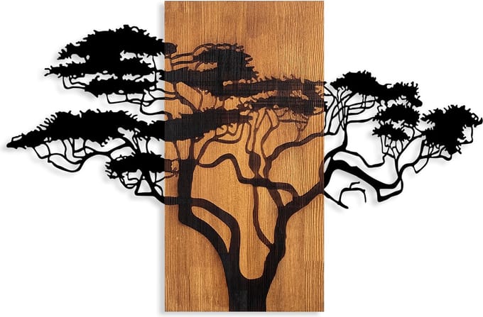 Asir - Decoratief houten wandaccessoire - Okkernoot & Zwart - 90 x 58 cm
