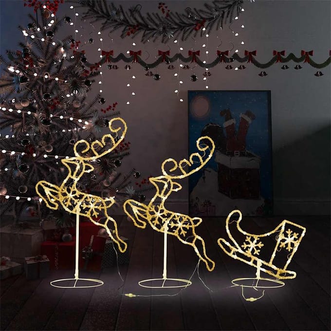 vidaXL - Kerstdecoratie - rendieren - en - slee - 260x21x87 - cm - acryl - warmwit